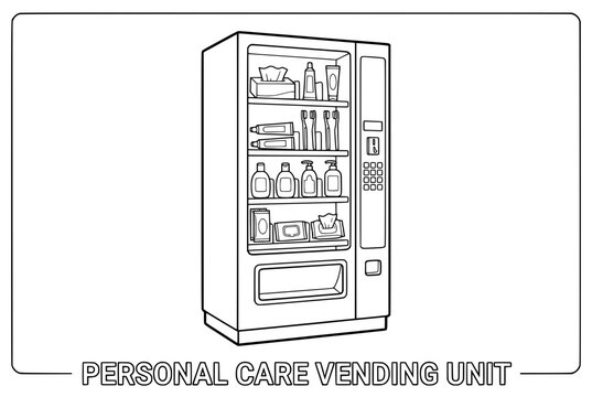 Vending machine front view with shelves.