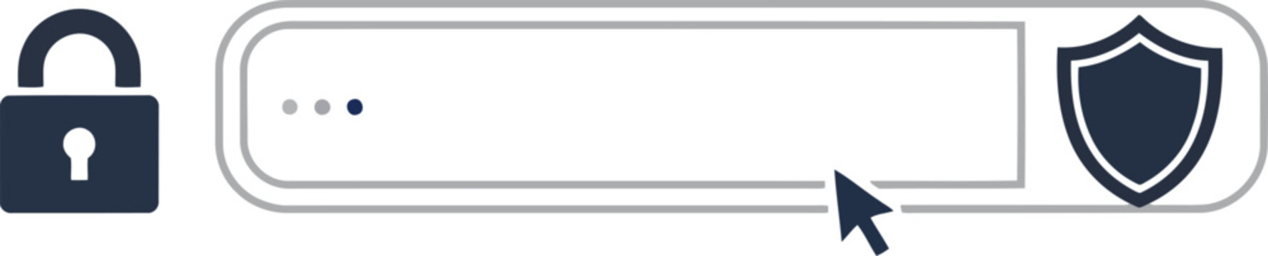 Password input field with a single dot and cursor, alongside lock and shield icons, representing secure login and user authentication process