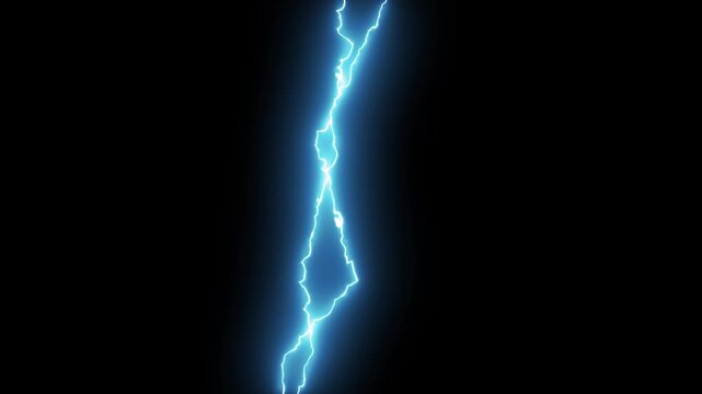 Electric Lightning Strike Overlay with Intense Blue Thunderbolt Flash, Fast Animated Storm Energy FX, White Lightning Bolts, Black & Transparent Background Alpha Channel 4K