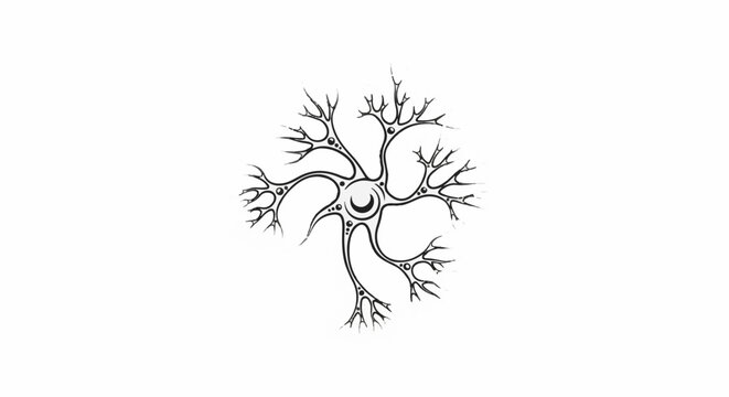 Stylized depiction of a neuron with intricate branches and a central nucleus
