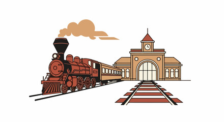 Naklejka premium Vintage steam train arriving at a quaint station