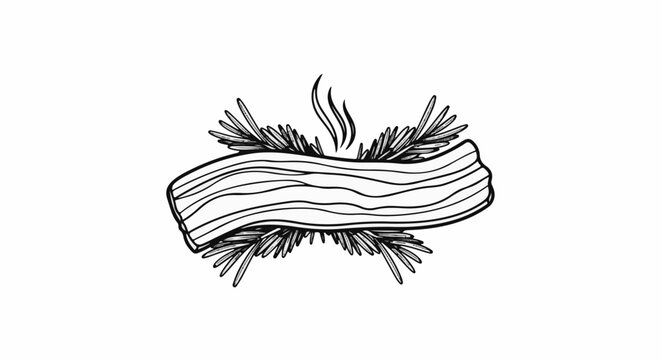 Stylized slice of bacon with steam and herbs, line art
