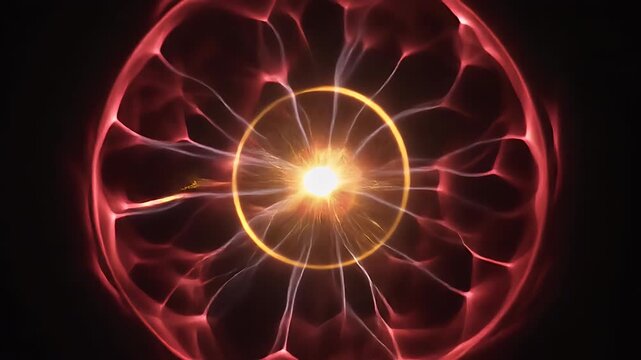 Glowing plasma ball emits vibrant red and orange light against dark background