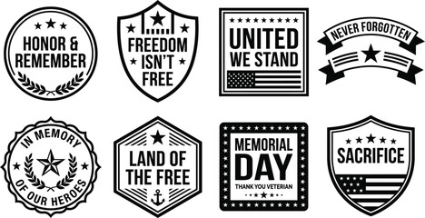 Fototapeta premium Collection of patriotic emblems honoring veterans and remembrance themes