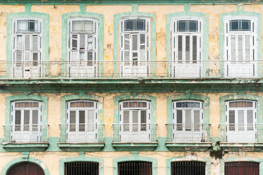 Cuba, Havana.  Architectural detail of luxury apartments in Old Havana