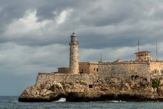 Cuba, Havana.  The Lighthouse of the El Morro castle.  Faro Castillo del Morro