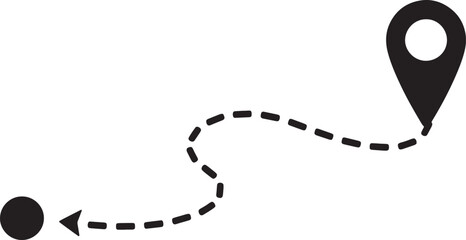 Black dashed line showing route from point A to point B with destination marker Vector Illustration on transparent background. © MstSahida