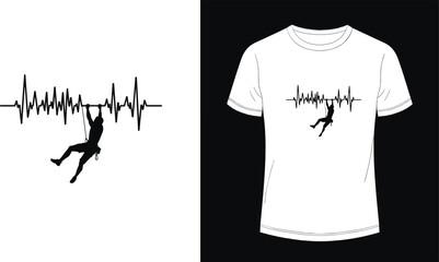 Climbing T-shirt Design with Heartbeat and Climber Illustration for Fitness, Adventure, and Outdoor Enthusiasts © Bappi