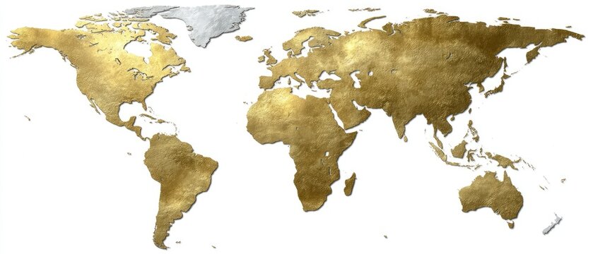 Crafting a golden textured 3D world map design showing continents from a top view against a simple background in high definition