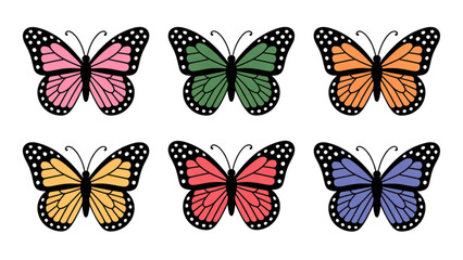 Colorful butterflies arranged in a symmetrical pattern on a plain background Vector © MDSOPON