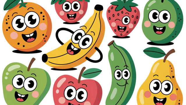 Colorful cartoon faces designed as various fruits and vegetables Vector
