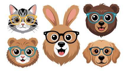 Fototapeta premium Colorful cartoon animal faces with expressive and playful designs Vector