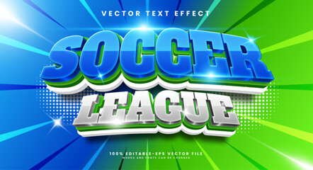 Soocer league 3d editable text effect with blue and silver color, suitable for sport themes. © Oli