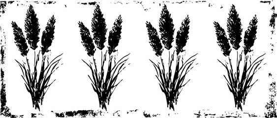 Fototapeta premium wheat ears silhouette set with grass isolated on white background in grunge