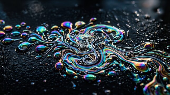 Colorful Oil Liquid Macro Texture Abstract Bubble Pattern Iridescent Surface Background
