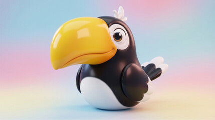 Cute 3D cartoon hornbill bird with large yellow beak, colorful and friendly character design. © Mukhlis