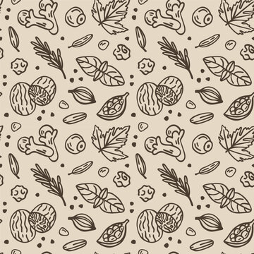 Seamless herb and spice pattern background