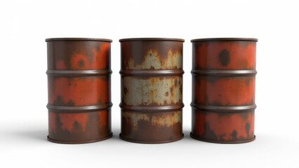 Obraz premium rusty metal barrels and industrial drums isolated on white corroded texture containers