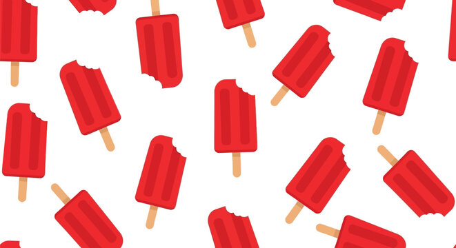 Vibrant red fruit flavored ice popsicles arranged in a seamless repeating pattern design