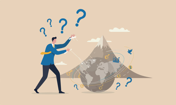 power boulder mountain peak conspiracy theory concept, anonymous businessman hand with puppet string control the world