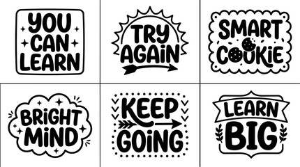Obraz premium Motivational handwritten lettering phrases with positive messages and decorative arrows and stars