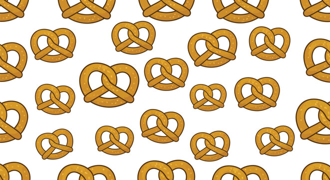 A seamless pattern of crunchy golden brown salted pretzels scattered across the surface