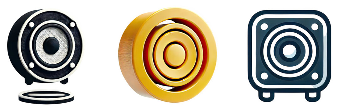 Illustrations of modern small speakers in a row with no background. Nice and smart. Smart Seekers small.