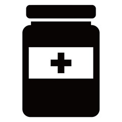 Fototapeta premium Medical bottle with pills icon in simple black silhouette style, healthcare and pharmacy concept.