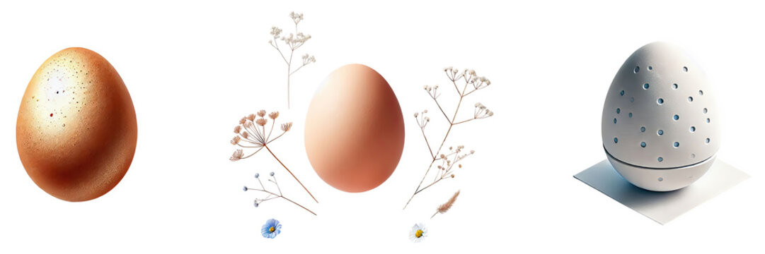 easter egg transformation process from brown to speckled isolated on white