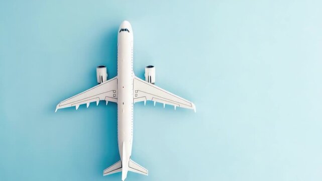 Aerial view of an airplane on a blue background, perfect for travel or aviation-related projects