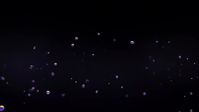 Iridescent fluid ink particles swirling in a dark void