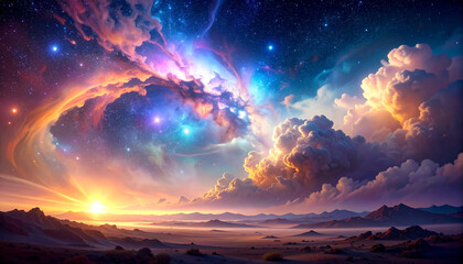 Cosmic cloudscape with celestial colors