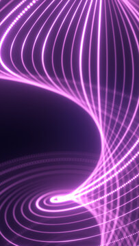 Glowing pink and purple neon spiral lines forming a futuristic tunnel, abstract motion background for technology and energy themes