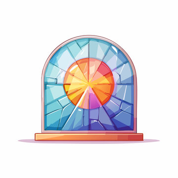 Decorative stained glass window with vibrant, colorful geometric patterns