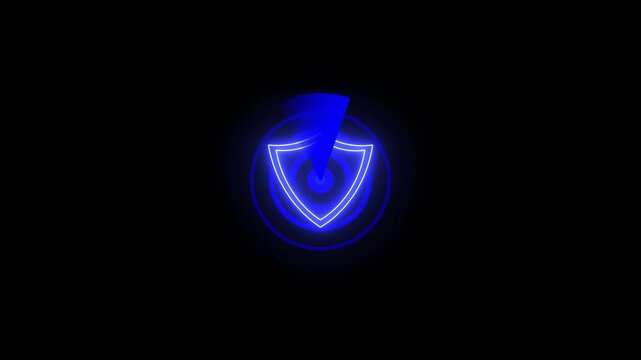Cybersecurity Shield Animation Blue Neon Glowing Target Abstract Technology Background Digital. Cybersecurity Shield Animation with Neon Blue Radar Waves and Digital Defense Glow.