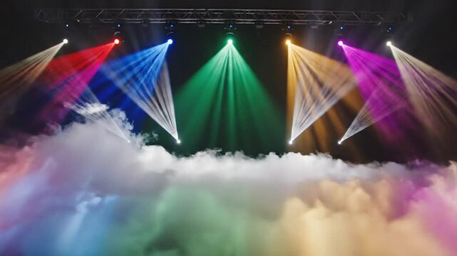 Five stage lights concert lighting setup FILE VIDEO. AI GENERATED.