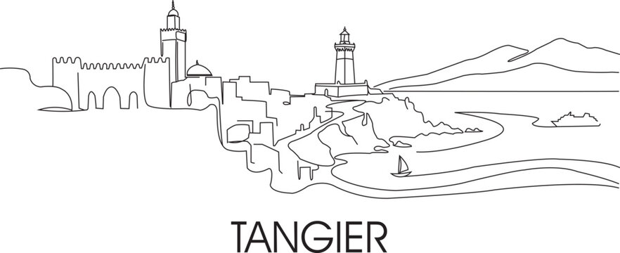 Simple line drawing of Tangier's skyline