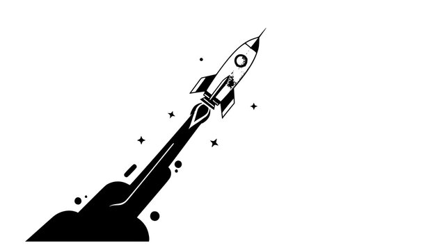 Diagonal rocket launch vector illustration with flame trail for future space exploration and startup growth concept