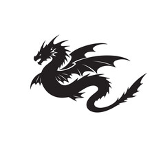 Fototapeta premium Mythical dragon silhouette vector illustration, tribal dragon logo design