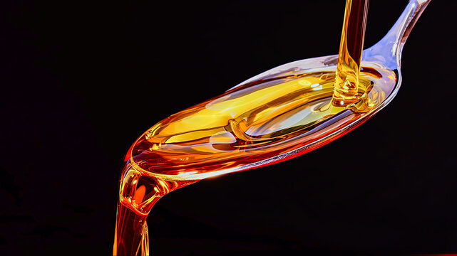 Golden honey pouring smoothly over a spoon