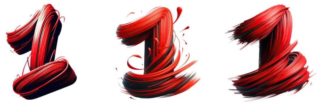 splashing red paint stroke number 1 isolated on white background
