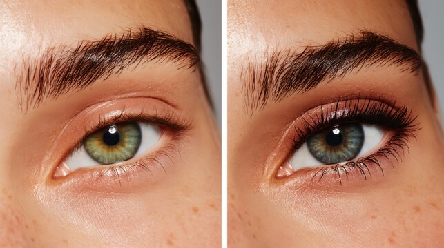 Close-up of human eye comparison: natural vs
