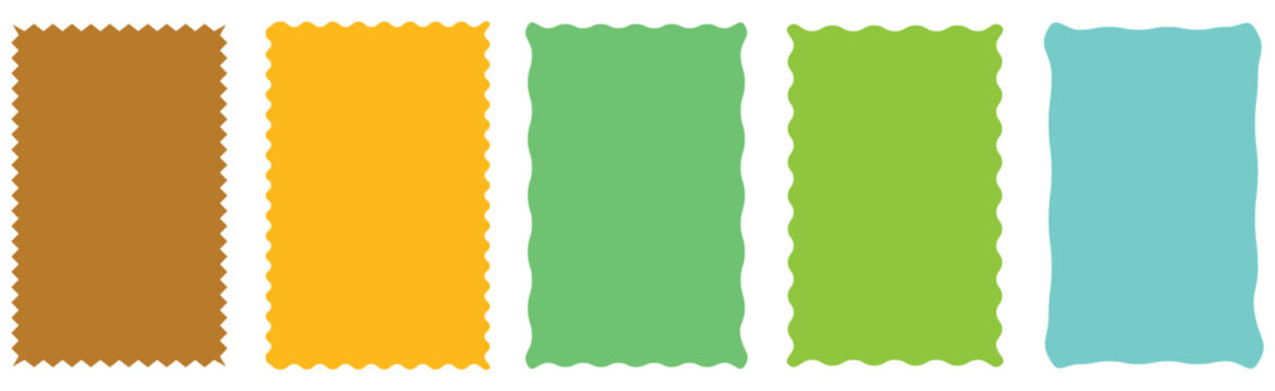 Rectangle shape frame with zigzag edge.  Postage stamp borders. Set of colorful wavy edge frames.  Cloudy wave curve edge frame vector set.