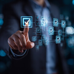 Obraz premium Man in suit interacting with virtual interface