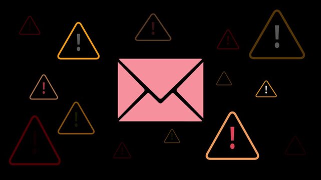 Spam email message concept. Email security and virus spam alert in email. Motion graphics of cyber scam idea. 4k video animation.