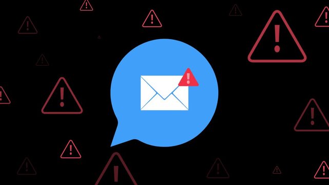 Spam email message concept. Email security and virus spam alert in email. Motion graphics of cyber scam idea. 4k video animation.