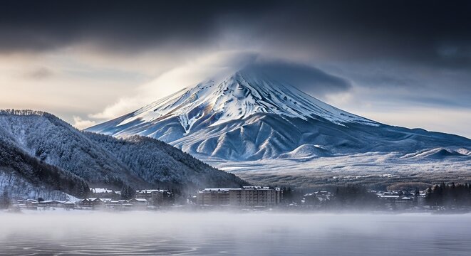 Snowy mountain peak landscape