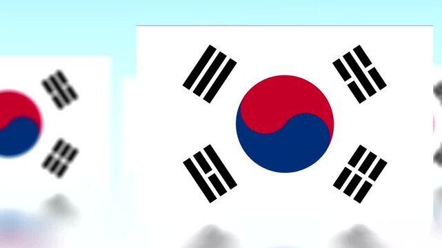 South Korean flag with red blue and white colors and black trigram symbols on white background