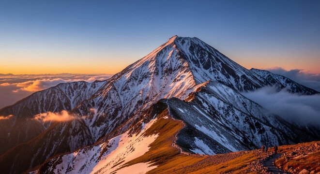 Snowy mountain peaks landscape