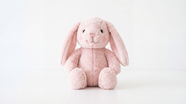A soft and cuddly plush stuffed toy rabbit with long floppy ears and a cute pastel pink texture